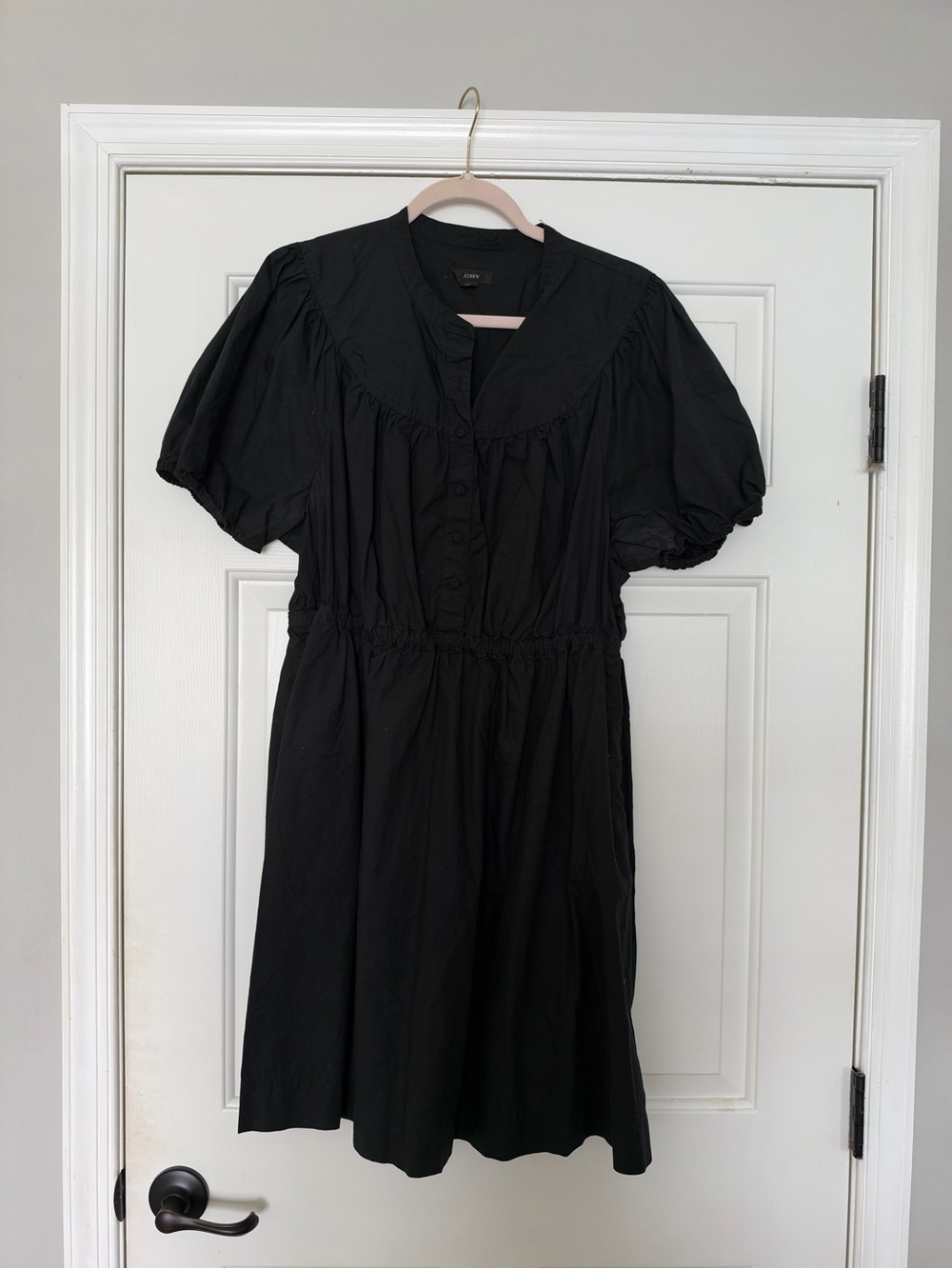 J. Crew Black Puff-Sleeve Button-Front Dress